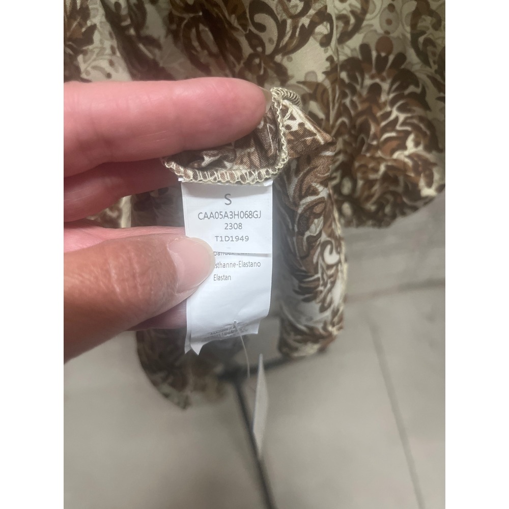 Cupshe Brown Damask Print Wrap Mini Dress V-Neck Long Sleeve Tie Waist Small NEW - Picture 3 of 3